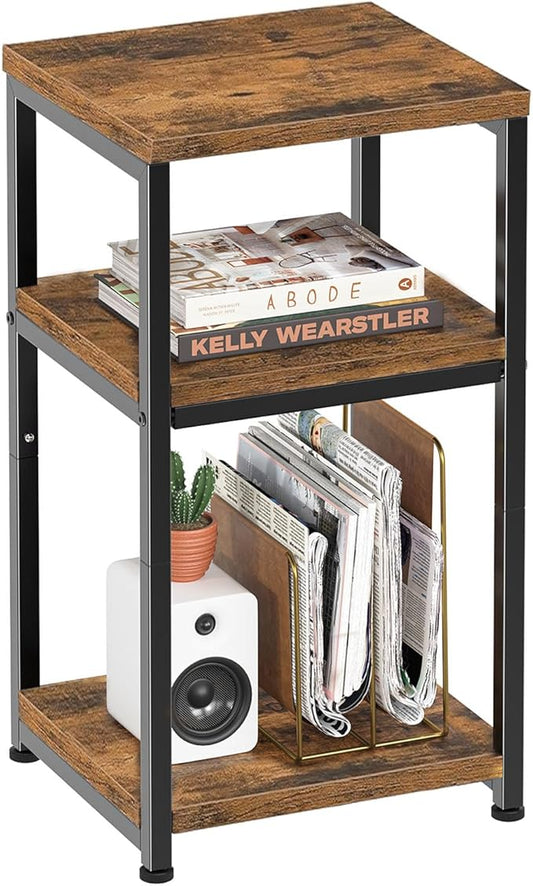 Simple Trending 3 Tier End Table, Side Table Sofa Couch Table for Living Room, Night Stand Storage Shelf, Rustic Brown