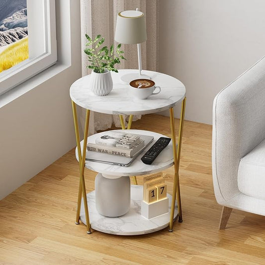 Big Side Table, 3-Tier Large Size Round End Table with X-Leg Design, Nightstand Bedside Table for Living Room, Bedroom, Drink Table Coffee Table for Patio, Indoor Outdoor Use, 16.5''x16.5''x22.8''