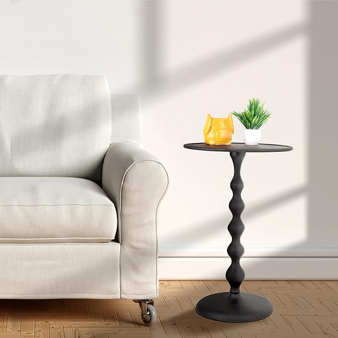 Alpha Living Home Round Metal End Tables for Living Room, Lightweight Metal Accent, Modern Side Table, Bedroom Nightstand, Small Coffee, Space-Saving, Easy Assembly 14.5" (Black)