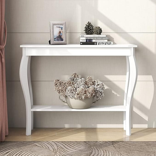 ChooChoo Narrow Console Table, Chic Accent Sofa Table, Entryway Table, White