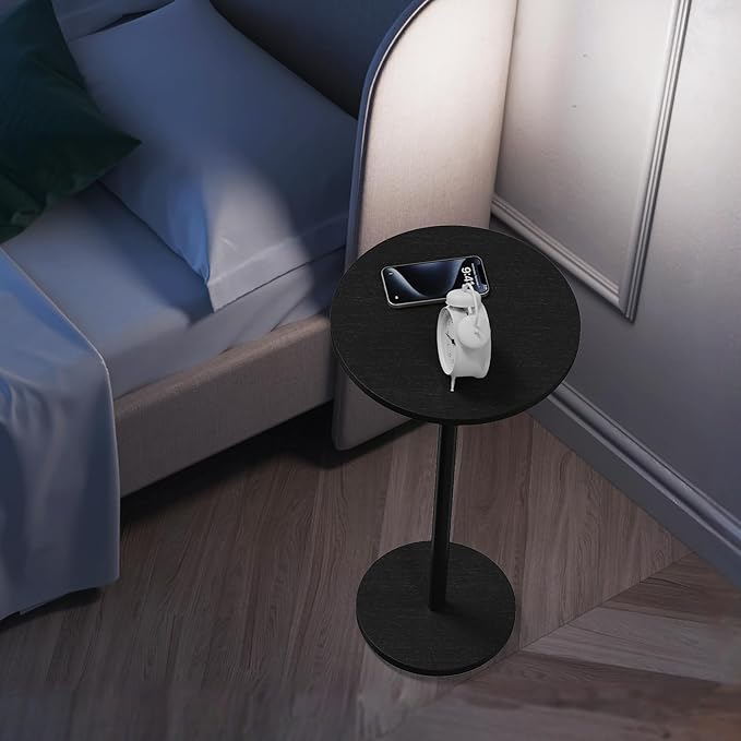 Round Small Side Table Set of 2, Drink Tables for Small Spaces Pedestal Side Table Black for Sofa, Circle End Tables for Living Room, Bedroom and Balconty
