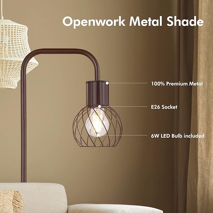 Industrial Standing Lamp with 6W LED Bulb, Foot Switch - Modern Metal Lamp for Living Room, Bedroom, Office - Vintage Rustic Minimalist Farmhouse Stand Up Lamps Brown