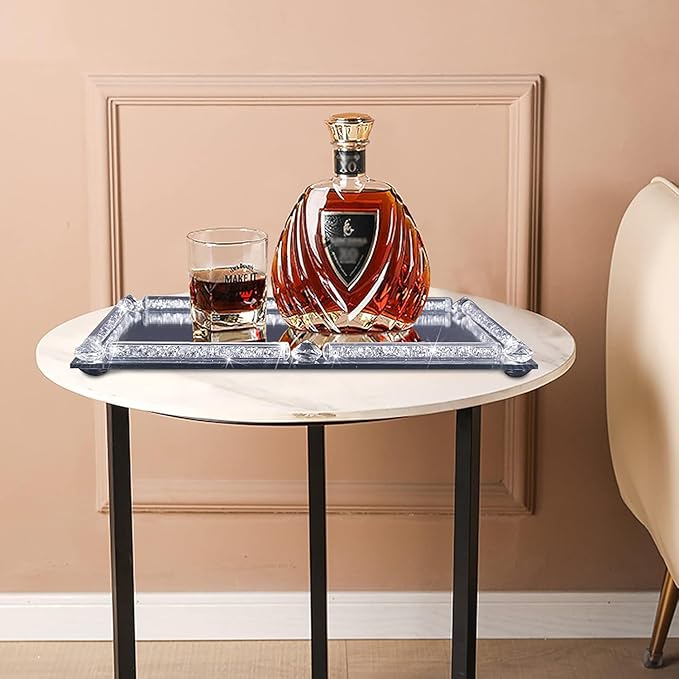 Mirror Crystal Perfume Tray,Crushed Diamond Filled Crystal Glass Vanity Tray,Jewelry Trinket Holder,Decorative Tray for Home,Party,Hotel Banquet