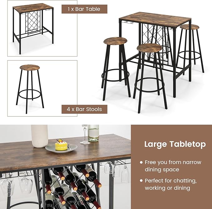 Giantex 5-Piece Dining Room Table Set, Multifunctional Kitchen Dinette Set of 5, 51" L X 27.5" W Table & Chair Set for 5, Rectangular Glass Dining Table & 4 Transparent Chairs for Living Room