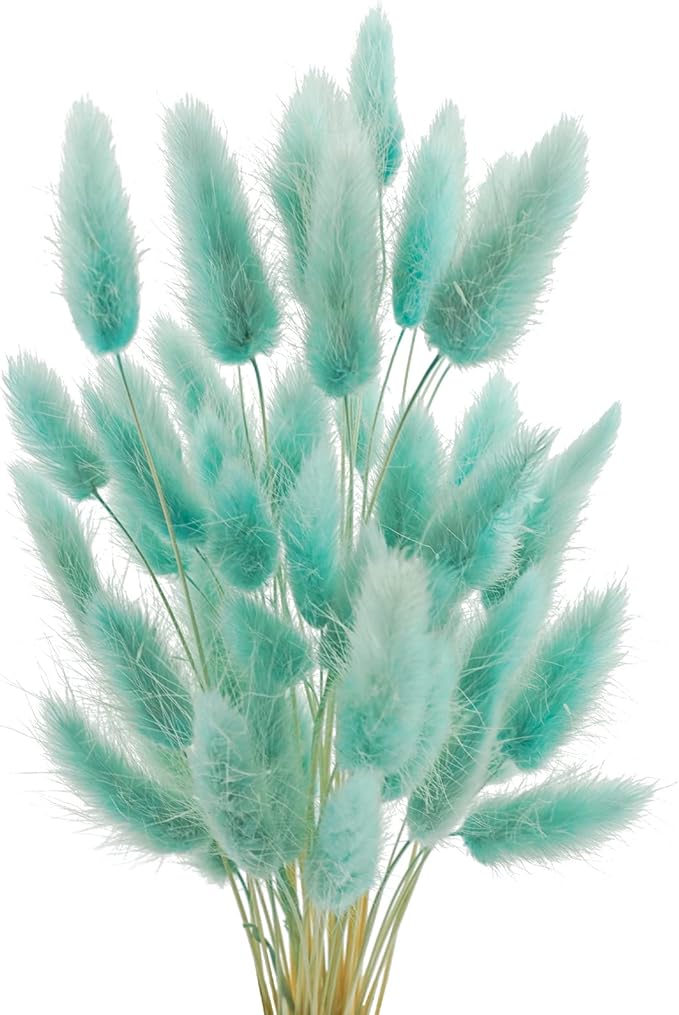120 Pcs Bunny Tails Dried Flowers, 17’’ Dried Lagurus Ovatus, Dried Foxtail Grass for Flower Arrangements Wedding Centerpieces Home Boho Baby Shower Party Decorations (Teal Blue)