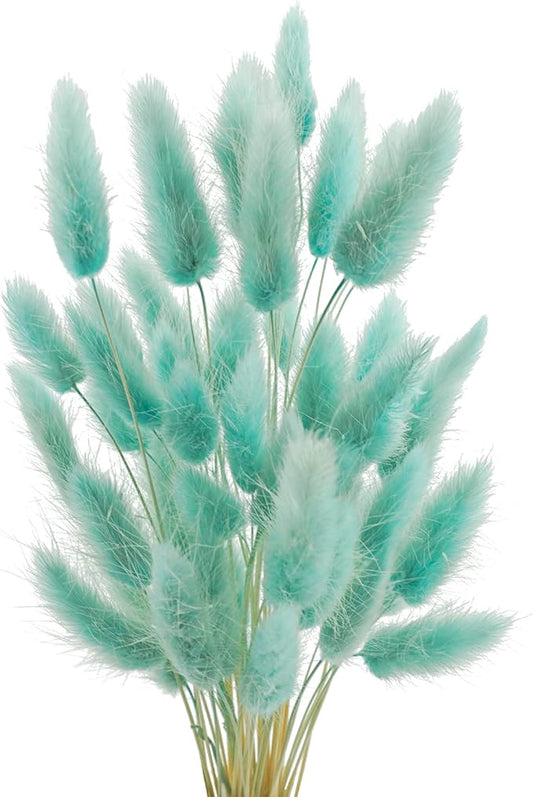 120 Pcs Bunny Tails Dried Flowers, 17’’ Dried Lagurus Ovatus, Dried Foxtail Grass for Flower Arrangements Wedding Centerpieces Home Boho Baby Shower Party Decorations (Teal Blue)