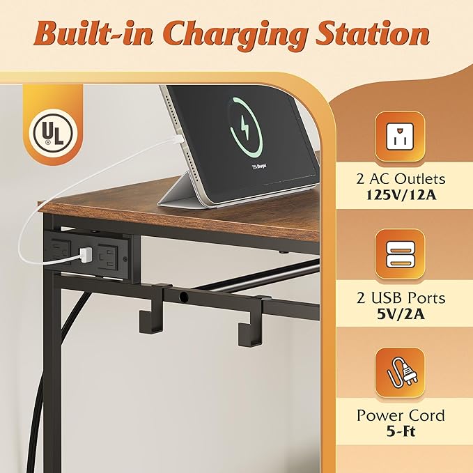 WLIVE Dresser with Hanging Rack for Bedroom, 3 Drawer Dresser with LED Lights & Charging Station, Fabric Dressers & Chest of Drawers, Storage Organizer with Open Shelves for Living Room, Brown