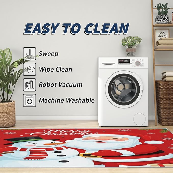 Merry Christmas Rug Red - 7x9 Rug, Santa Claus Living Room Rugs, Merry Christmas Bedroom Rugs, Snowman Carpet, Xmas Holiday Home Decor & Gifts