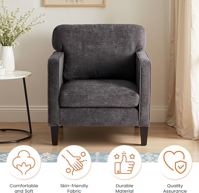 Sweetcrispy Modern Accent Chairs for Living Room, Corner Chairs for Adults, Reading Chair with Armrest and Backrest, Comfy Lounge Chairs for Bedroom, Waiting Room and Reception Room, Grey