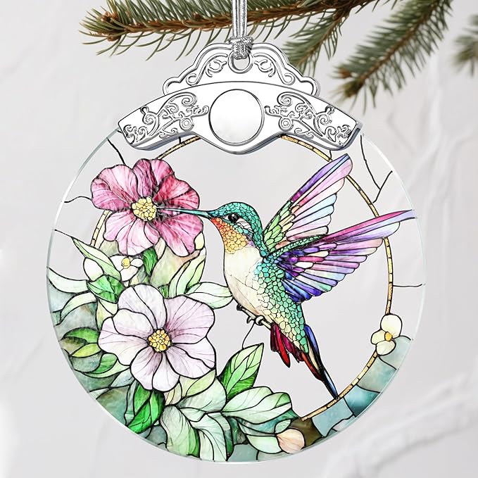Stained Glass Hummingbird Christmas Ornament: Christmas Tree Ornaments & Decor, Holiday Decor – Holiday Presents, Gift Exchange Ideas & Elegant Keepsake for Family, Coworkers & Friends