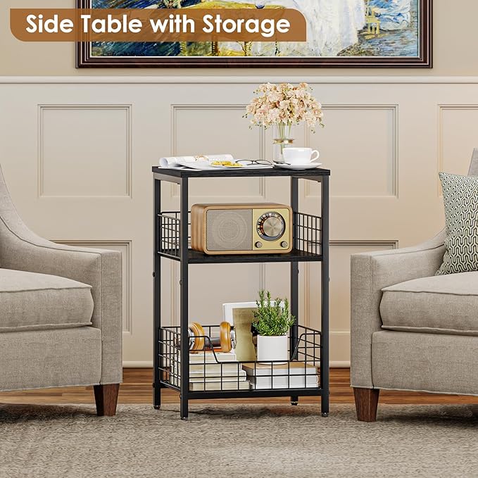 X-cosrack Side Table, Small End Table Record Player Stand with Storage, Vinyl Record Storage Night Stand for Living Room, Bedroom,Office(Patent Pending)(Black)