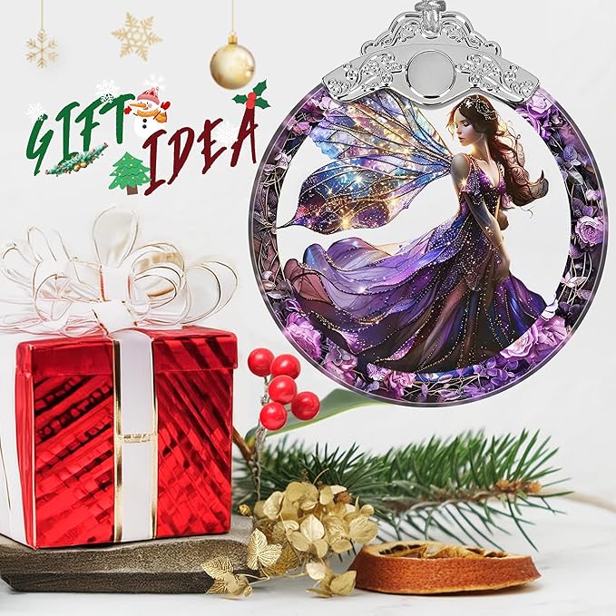 Christmas Stained Glass Fairy Ornament - Home Decor - Holiday Present Ideas - Gift Exchange - Beauteous Fairy