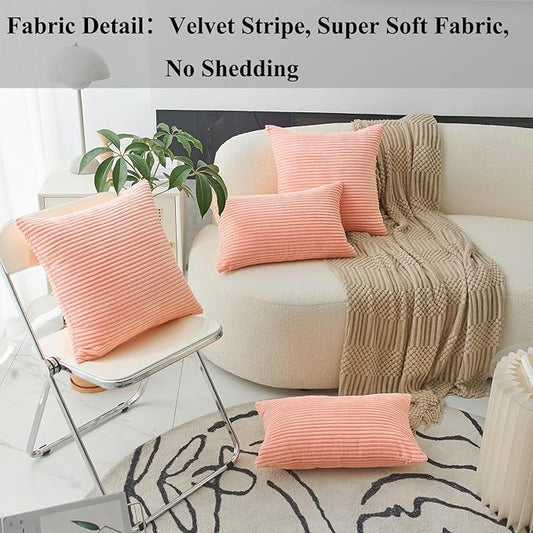 Home Brilliant Corduroy Throw Pillow Covers 16x16 Gifts for Her Accent Pillows 2 Pack Pink Throw Pillows for Couch Bedding Room, 40cm, 2 Pack, 16 x 16 Inch, Coral