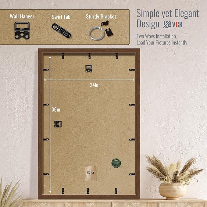 VCK 24x36 Poster Frame 5 Pack - Brown, High-End Wood Picture Frames with Polished Plexiglass, Display 20x30 Photo with Mat or 24x36 without Mat, Art Gallery-Quality, Wall Hanging, Brown