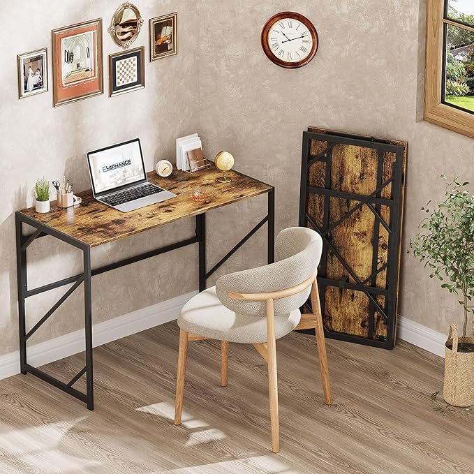 Elephance Folding Desk Writing Computer Desk for Home Office, No-Assembly Study Office Desk Foldable Table for Small Spaces