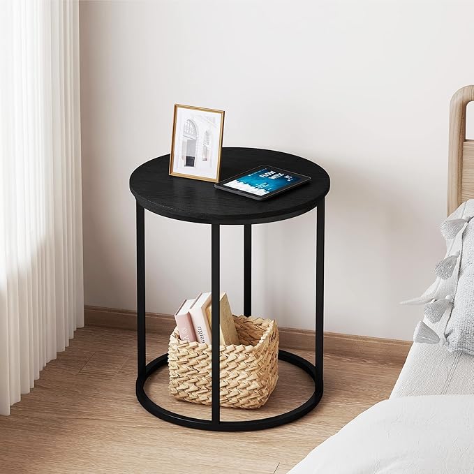 Yusong Round End Table, 20" Accent Small Side Table Suitable for Hiding Trash Can, Nightstand Modern Bedside Table for Living Room Bedroom Office Small Spaces, Black