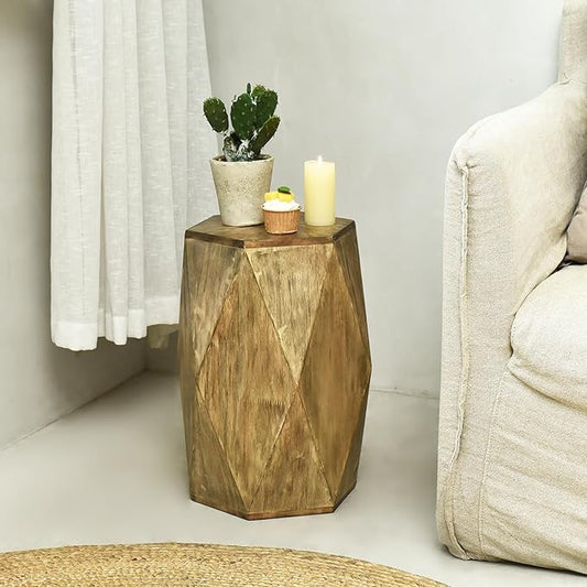 Round Side Table, Rustic Console Table, Gold Geometric End Tables Ideal for Couch Sofa Living Room or Bedroom Stand (Geometric Style)