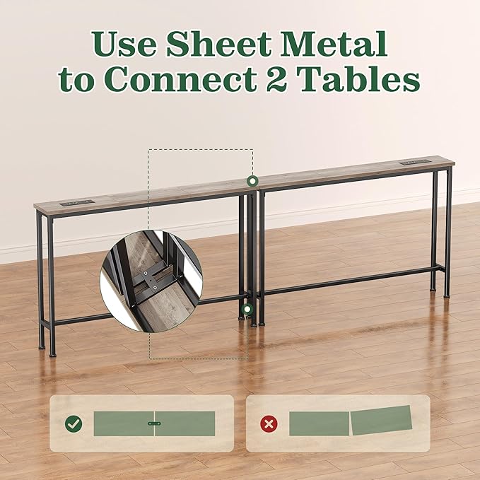 SUPERJARE 78.8 Inch Narrow Console Table with Outlet, Sofa Table Set of 2, Behind Couch Table, Long Entryway Tables with Charging Station, for Living Room, Oak