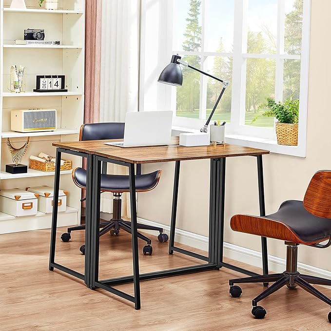 WOHOMO Folding Desk for Small Spaces, 31.5 Inch Foldable Computer Desks, Small Desk for Home Office, Study, Bedroom, Space Saving Writing Work Computer Table, Easy to Fold, Rustic Walnut