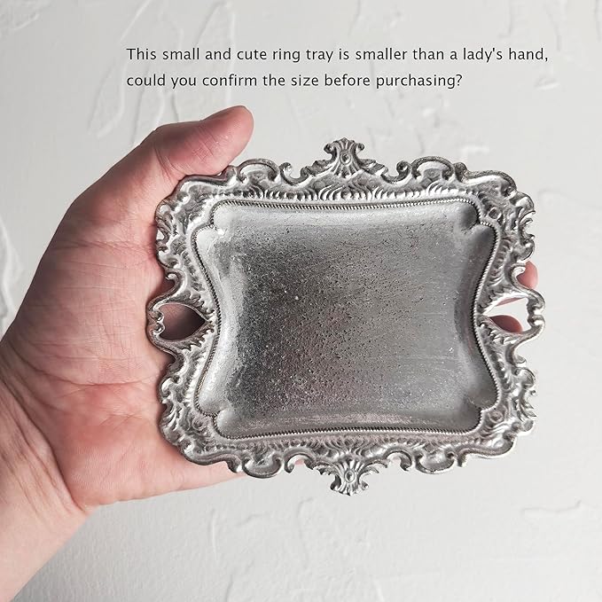Vintage Small Sliver Ring Dish, Birthday & Wedding Gifts for Women，Wedding Ring Tray -Sliver (1 Pack)