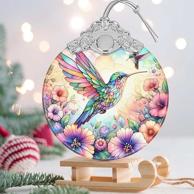 Hummingbird Stained Glass Orament - Christmas Ornament - Christmas Decorations for Tree - Holiday Present ldeas - Gift Exchange