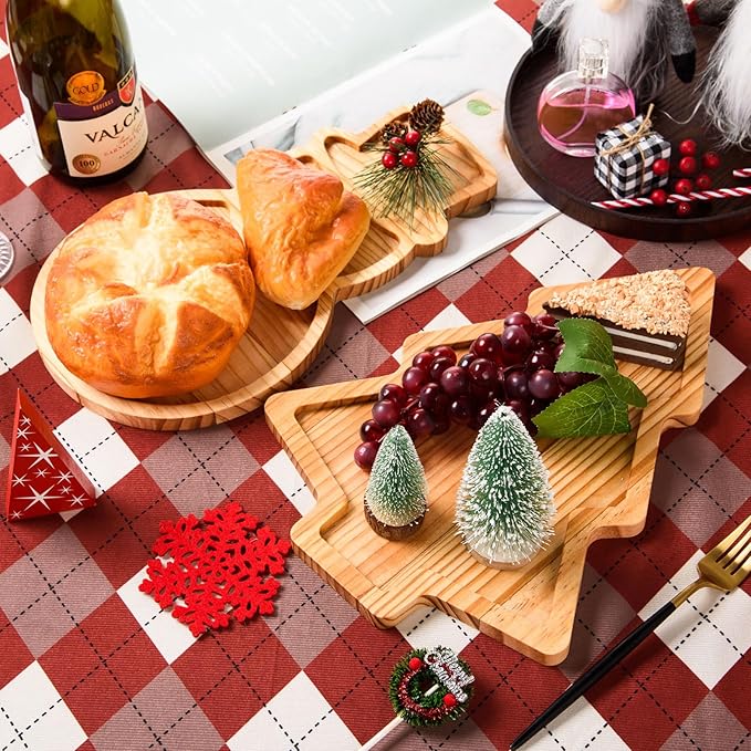 AWIZOM 2 Pcs Christmas Wooden Serving Platters Christmas Tree and Snowman Charcuterie Boards Xmas Wood Trays Decorative Wooden Snack Cheese Dish Plate for Winter Holiday Housewarming Present