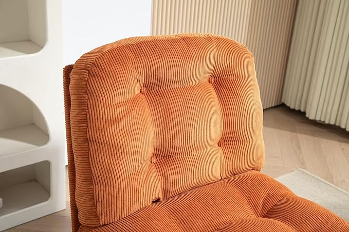 ZOBIDO Modern Accent Corduroy Chairs Comfy Upholstered Vanity Chairs for Bedroom Armchair Dining Chairs with Golden Metal Legs Desk Chair for Living Room(Orange