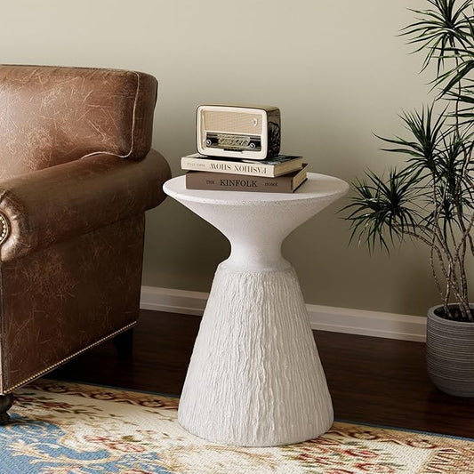 SUNBURY Outdoor Side Table, Round Concrete Side Table, Mushroom End Table for Plant Stand, Modern Accent Table, Marble Garden Stool for Patio, Poolside, Spotted White