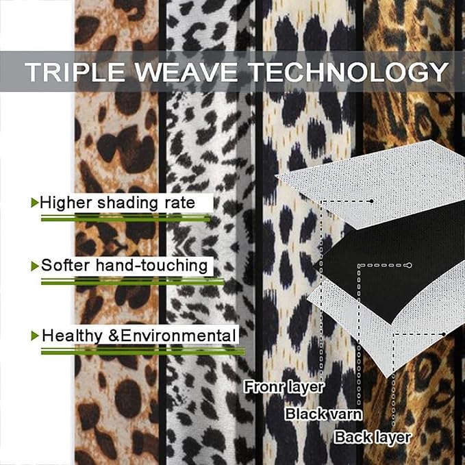 Leopard Print Blackout Curtain, Rustic Wild Animal Skin Farmhouse Fur Leopard Print Drapes, Rod Pocket Window Treatments 2 Panels Curtains for Kitchen Living Room Bedroom Cafe Decor 84"W X 84"L