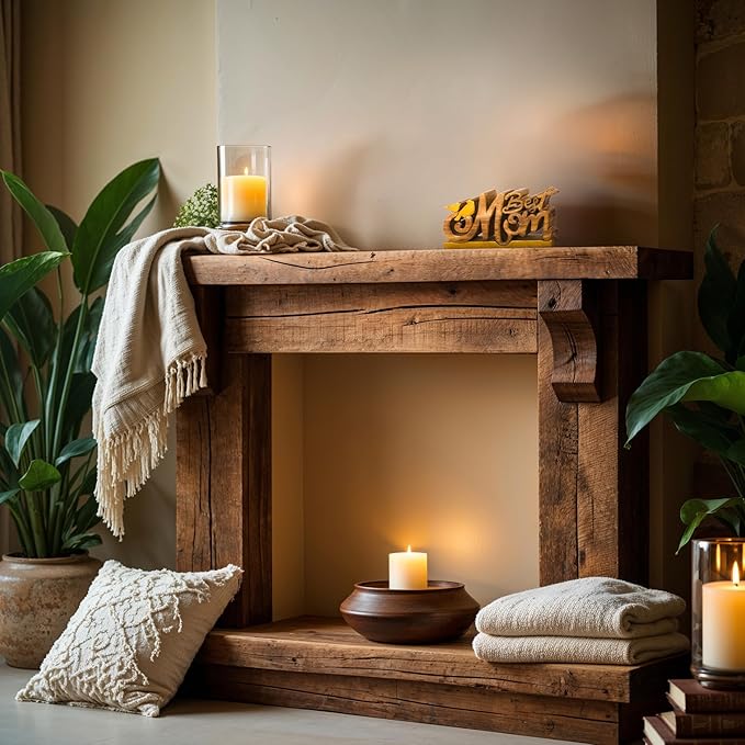 Decozen Handcrafted Solid Wood Best Mom Letters Sculpture - Valentines Day Gifts for Her, Farmhouse Mantel and Fireplace Decor, Table Top Decor for Home, Living Room, or Office