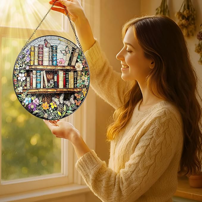 8'' Stained Glass Suncatcher Ornament, Stained Glass Window Hanging, Sun Catchers for Windows Hanging Ornaments, Window Decor | Book Club Gift, Fantasy Book Lover Gift, Reader Gifts