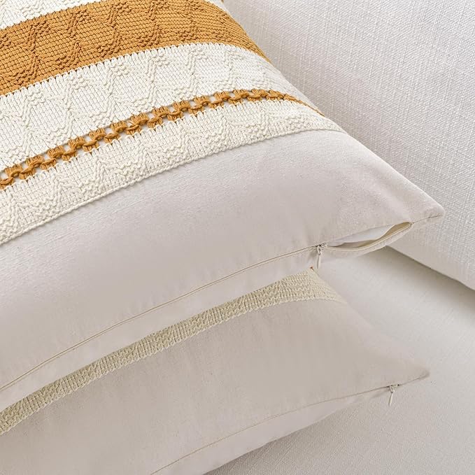 Fancy Homi Set of 2 Mustard Yellow Fall Lumbar Decorative Throw Pillow Cover 12x20 Inch for Couch Bed Sofa, Autumn Halloween Thanksgiving Home Decor, Soft Cotton Cushion Case