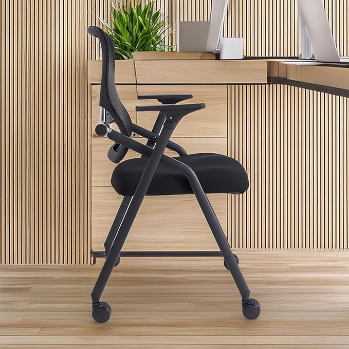 PRO, Stackable & Foldable Conference Room Chairs with 2X Thick Cushion, Lumbar Support, Armrest - Mesh Bouncing Back for Office Meeting, Conference, Training Room Chair 1 Pack