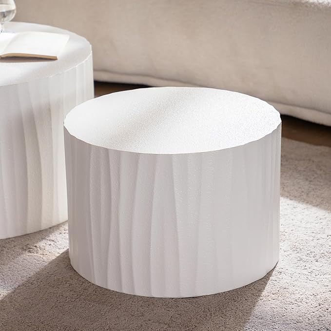 Nesting Coffee Table Set of 2, Modern Round Wooden Circle Accent Coffee Tables for Small Spaces Living Room Bedroom Balcony Office Drum Side Table