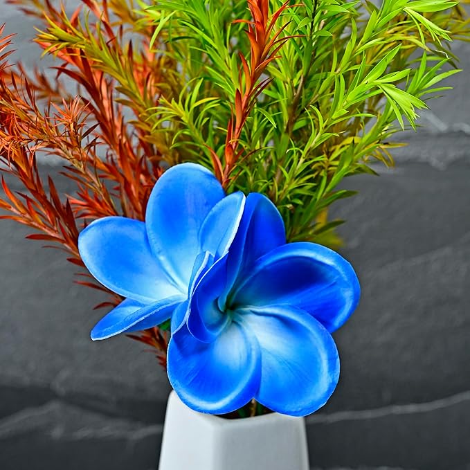 Birthday Gifts for Women 10pcs Bright Blue Flowers PU Real Touch Flowers Hawaiian Plumeria Frangipani Artificial Flowers for DIY Birthday Gifts Wedding Gifts Home Decor Table Centerpiece