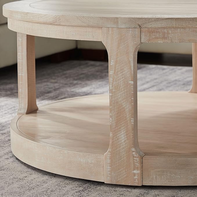 40'' Oak Round Coffee Table, Round End Table 2 Tier Wood Coffee Table,Circle Table for Living Room, Traditional Retro Farmhouse Style Rounded Wooden Tables for Office(ø40'' x 17.52'')