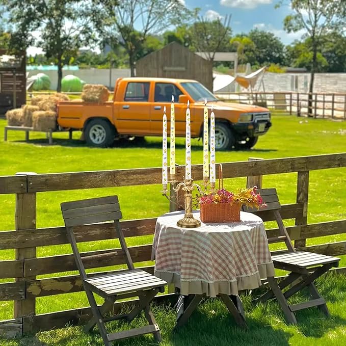 10 Inch Taper Candles with Honeybee Design – Smokeless Dripless Yellow Dinner Candles for Table, Party, Farmhouse Decor (4-Pack Assorted Yellow A)