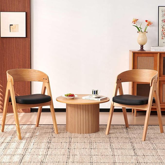 27" Round Coffee Table, Coffee Table for Living Room, Mid Century Modern Wood Coffee Table, Drum Accent Small Center Table, Oak Wood Veneer