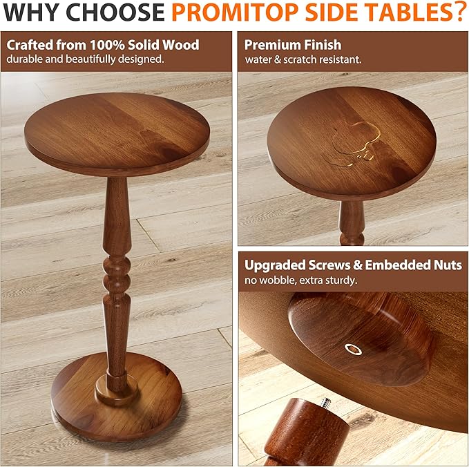 Small Wood Round Side Table - Modern Accent Nightstand Pedestal Table for Living Room, Bedroom - Compact Drink Table for Small Spaces, Corners, Office
