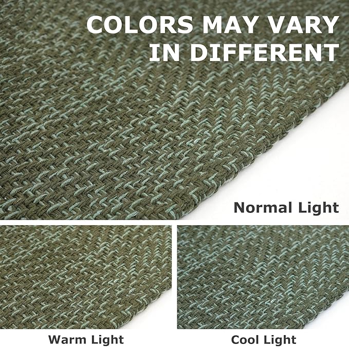 IOHOUZE Washable Runner Rug 2x6 Non Slip Runners for Hallways Entryway Runner Indoor, Kitchen Rugs Woven Cotton Floor Carpet for Kitchen Hall Entrance Bedroom, Olive Green/Dusty Green