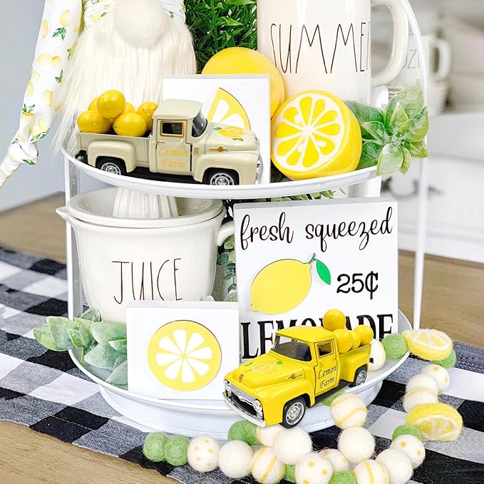 Lemon Truck Decor with Mini Fake Lemons Lemon Decorations for Home Kitchen Farmhouse Tabletop Centerpiece Summer Tiered Tray Decor Lemonade Stand Decorations Amalfi Coast Party Favor, Yellow