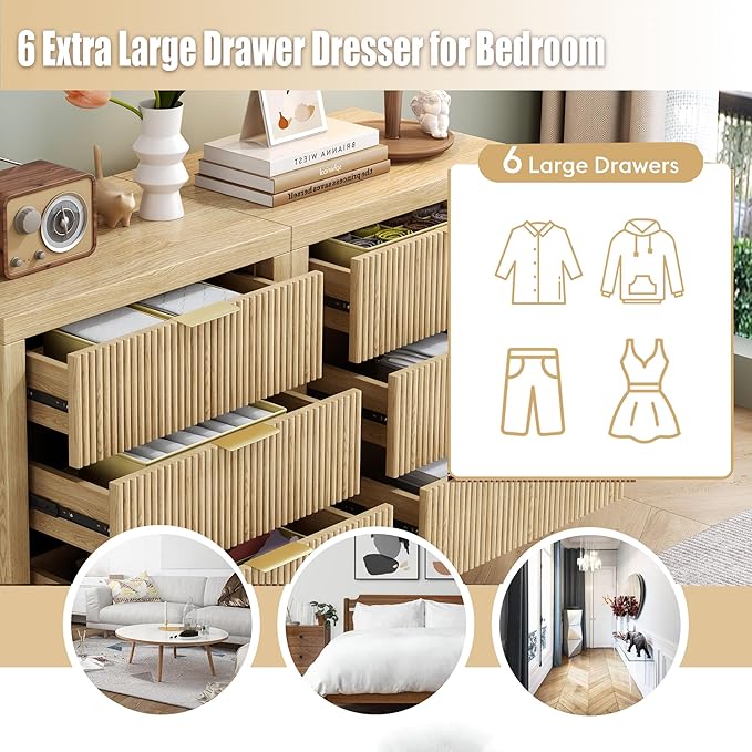 End Table with Storage, Wooden Farmhouse Nightstands with 3 Drawers, Bedside Table - Boho Tall Side Table Accent for Bedroom, Living Room, Nature