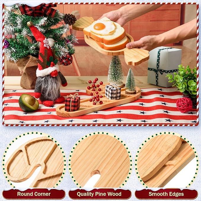 AWIZOM 2 Pcs Christmas Wooden Serving Platters Peppermint Candy and Candy Cane Charcuterie Boards Christmas Wood Trays Decorative Wooden Snack Cheese Dish Plates for Xmas Holiday Housewarming Present