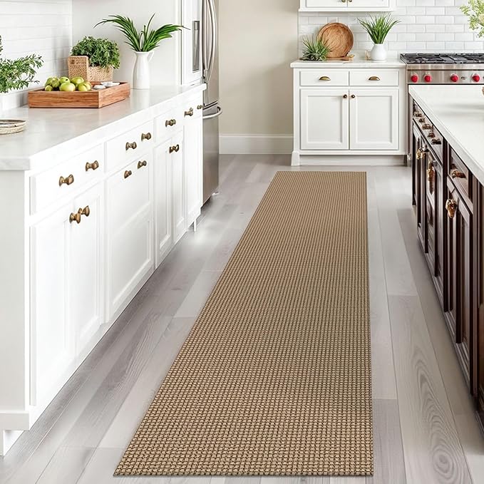 IOHOUZE Washable Runner Rug 2x10 Non Slip Rubber Backed Long Hallway Runner Entryway Runner Indoor, Kitchen Rugs Woven Cotton Floor Carpet for Hall Entrance, Orange/Tan/Brown