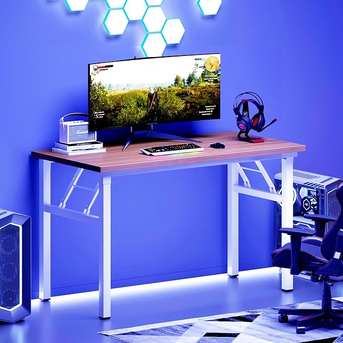 DlandHome 47 inches Folding Table Computer Desk Portable ActivityTable Conference Table Home Office Desk, Fully Assembled Teak and White DND-ND5-120TW