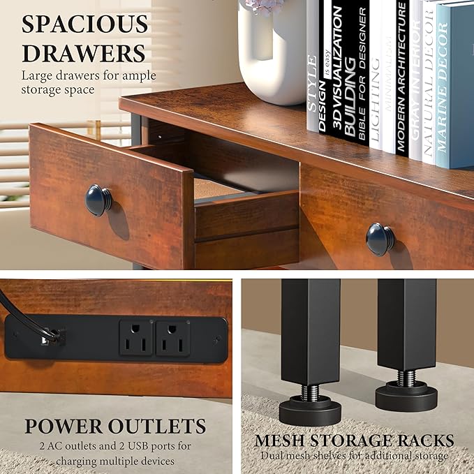 32" Narrow Console/Entryway Table with Storage & 3 Drawers & Outlets, for Sofa & Living Room, Hallway/Foyer/Couch/TV/ Aquarium Stand Table for Entryway with USB Ports, LED Light Strip,Perfect for Home