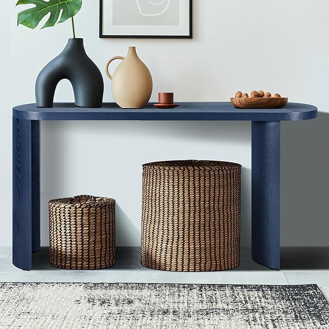 kevinplus 60'' Modern Console Table Sofa Table Entryway Table for Living Room, Contemporary Console Table Sofa Table Sturdy Construction, Curved Legs, Navy Blue