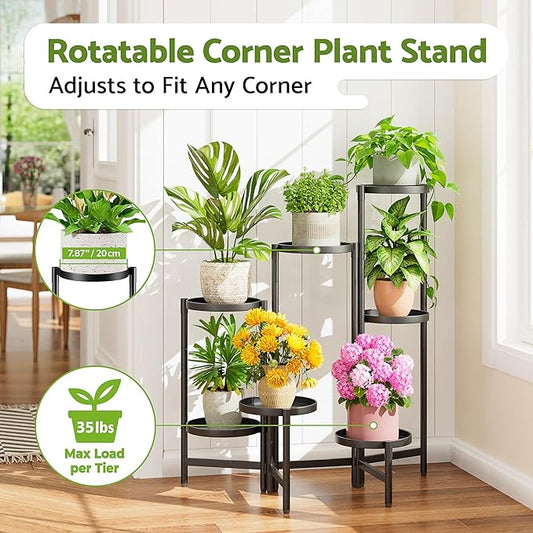7 Tiered Metal Corner Plant Stand Indoor Outdoor, Tall Large Folding Rack with Rust Proof 10 Inch Wide Tray, Heavy Duty Flower Shelf for Multiple Plants for Patio - BlackDisk