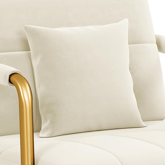 Yaheetech 30" W Accent Chair Velvet Oversized Armchair Living Room Chair with Golden Frame & Cozy Pillow for Living Room, Bedroom, Office Beige