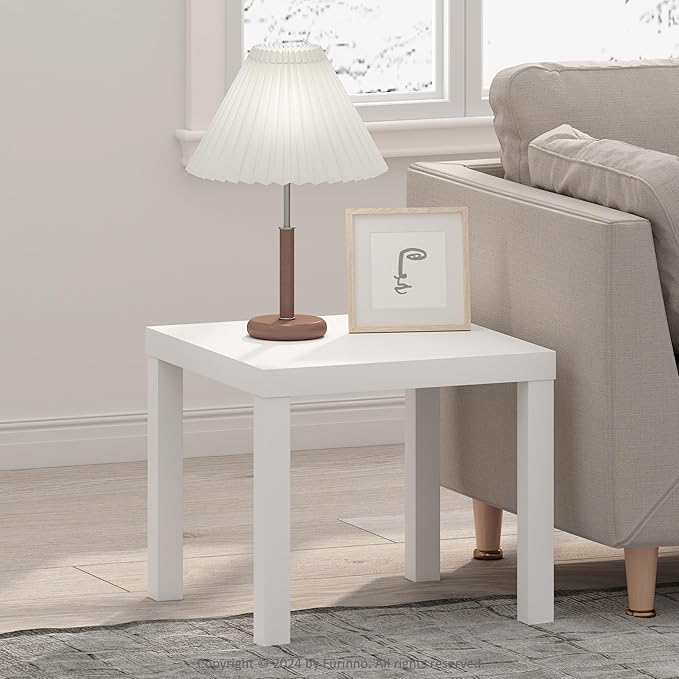 Furinno Classic Coffee Table, Square Modern Coffee Table with 1.8" Thick Tabletop, Side Table with 4 Legs, for Living Room, Bedroom, Home Office, White